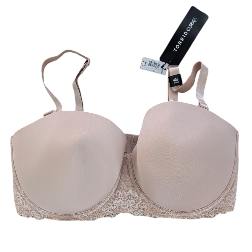 NWT Torrid Nude Strapless 5-way Lace Trim Bra 40G